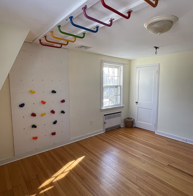 Second angle of the installed playroom jungle gym